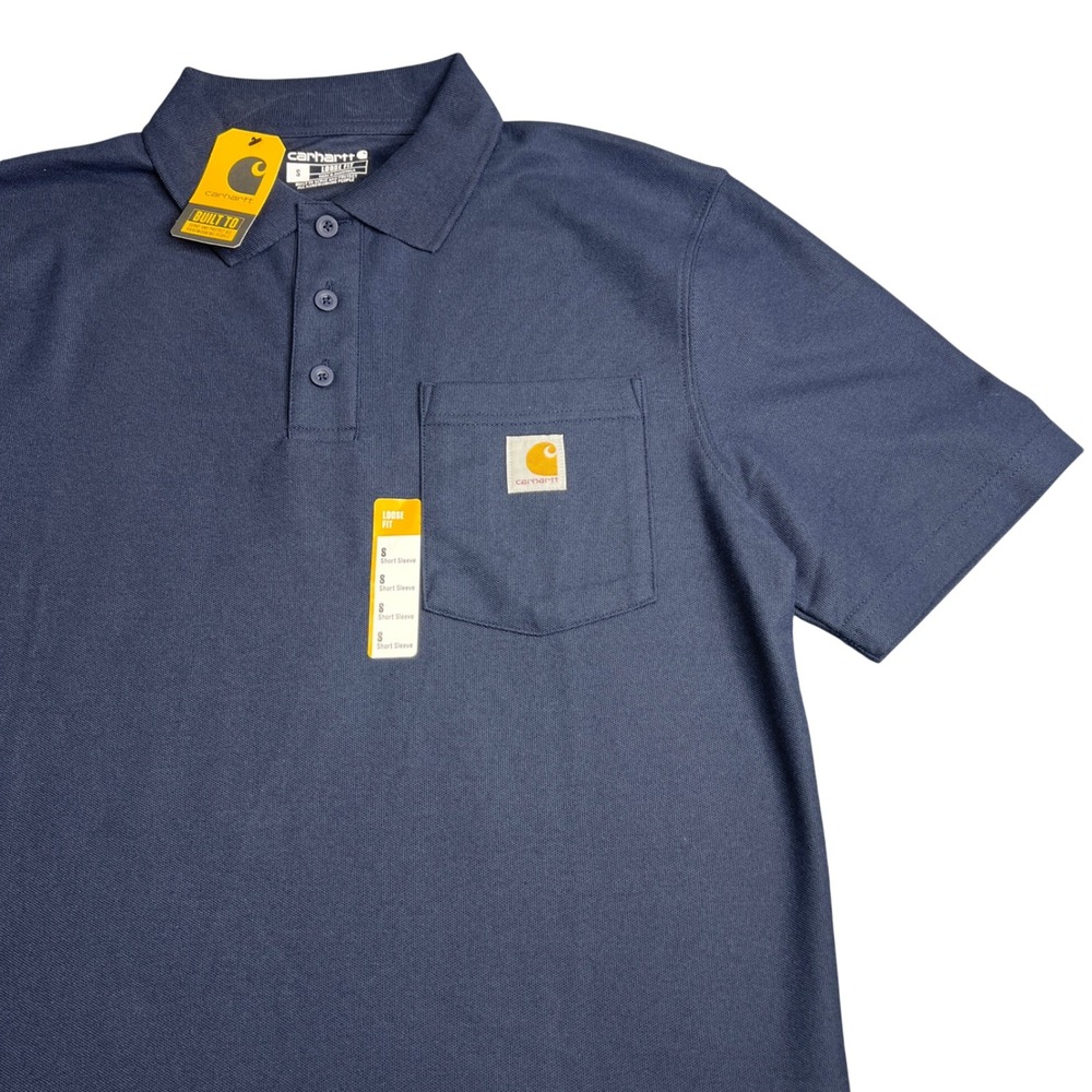 Carhartt Men Loose Fit Heavyweight Pocket Polo Shirt Navy Blue TK6685 Small NWT